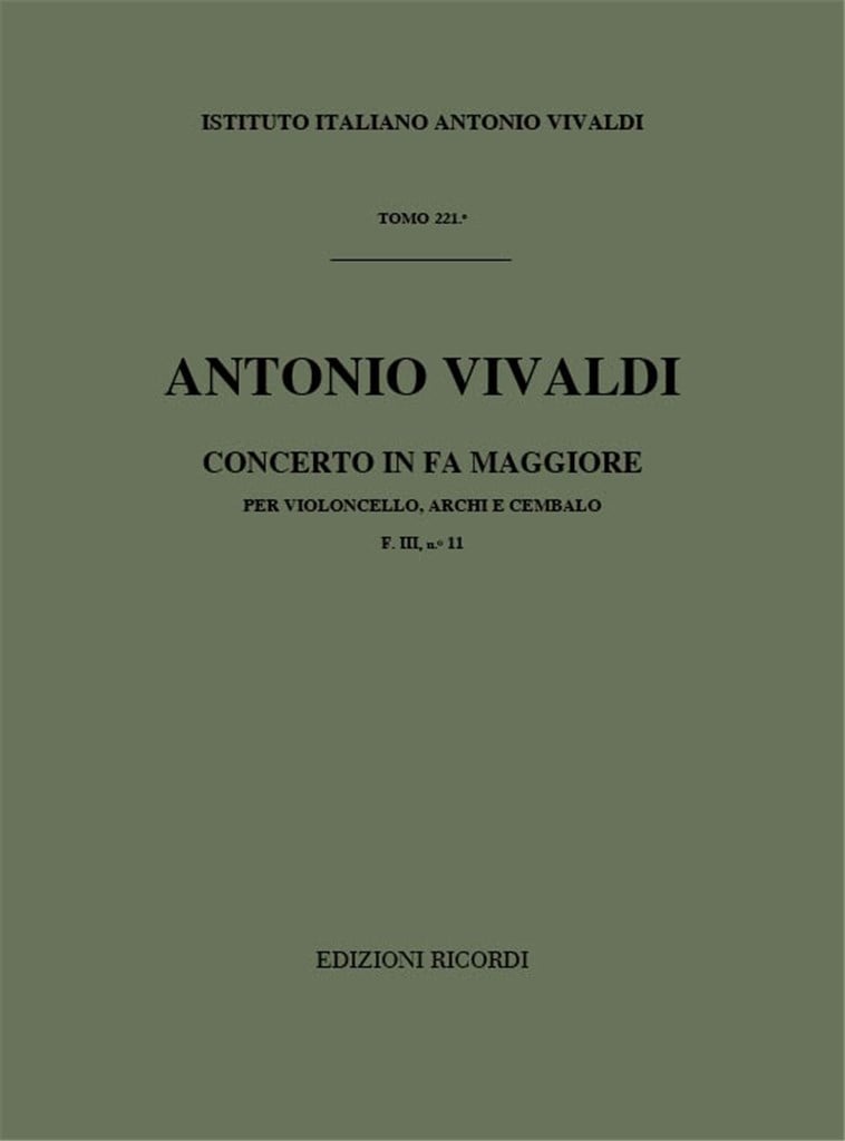 Concerti Per Vc., Archi E B.C.: In Fa Rv 412